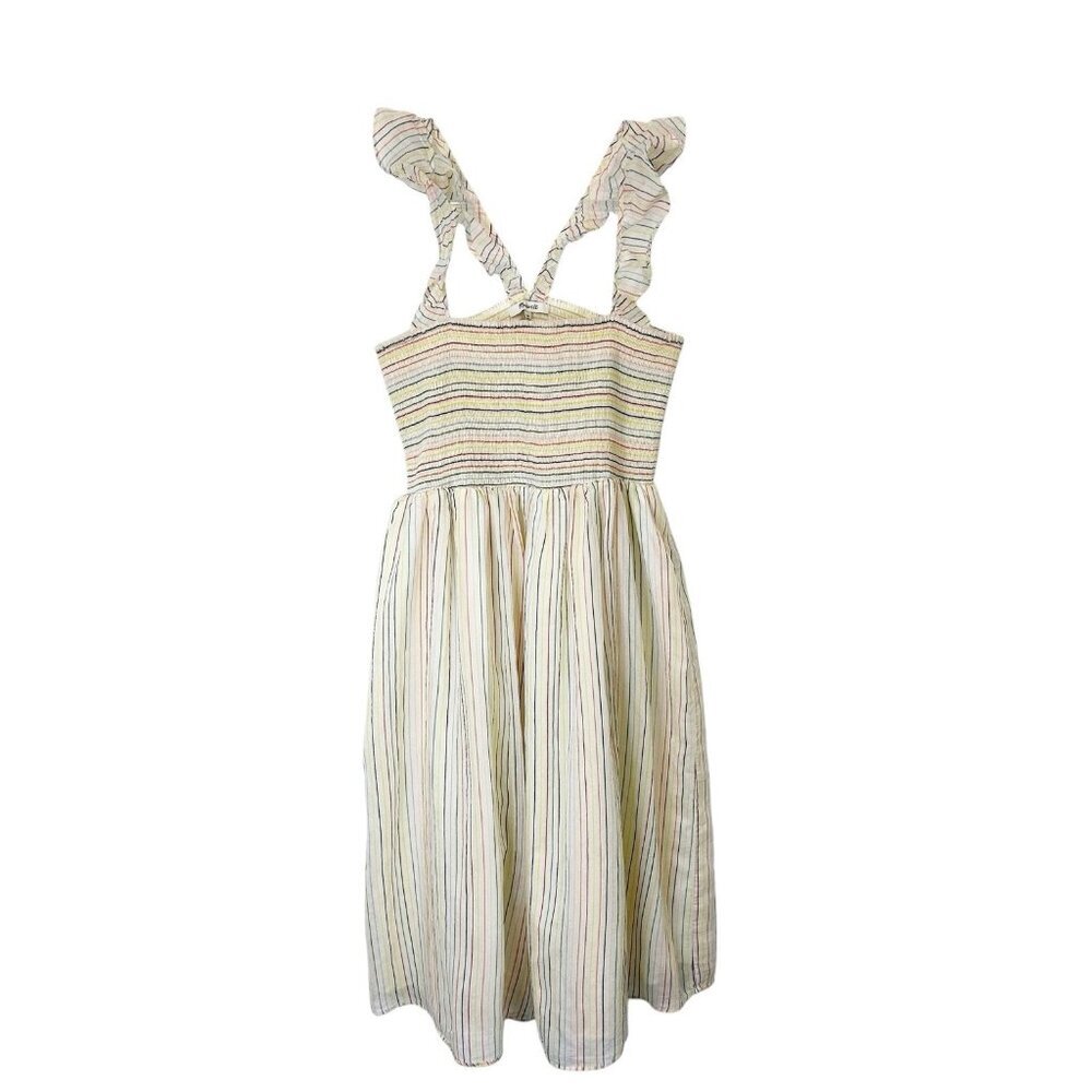 Madewell Smocked Rainbow Stripe Midi Dress Women’s Size Medium Petite PM - Picture 1 of 9
